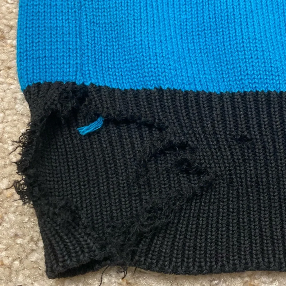 Vintage 80’s Striped Geometric Sweater Black Blue Retro Men’s Large FLAWED - Picture 4 of 7